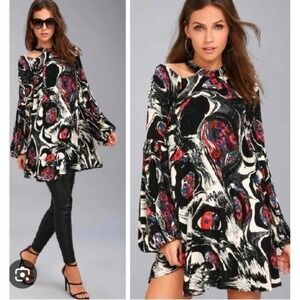 Free People Drift Away Halter Cold Shoulder Tunic Dress Keyhole Small P MSRP 108